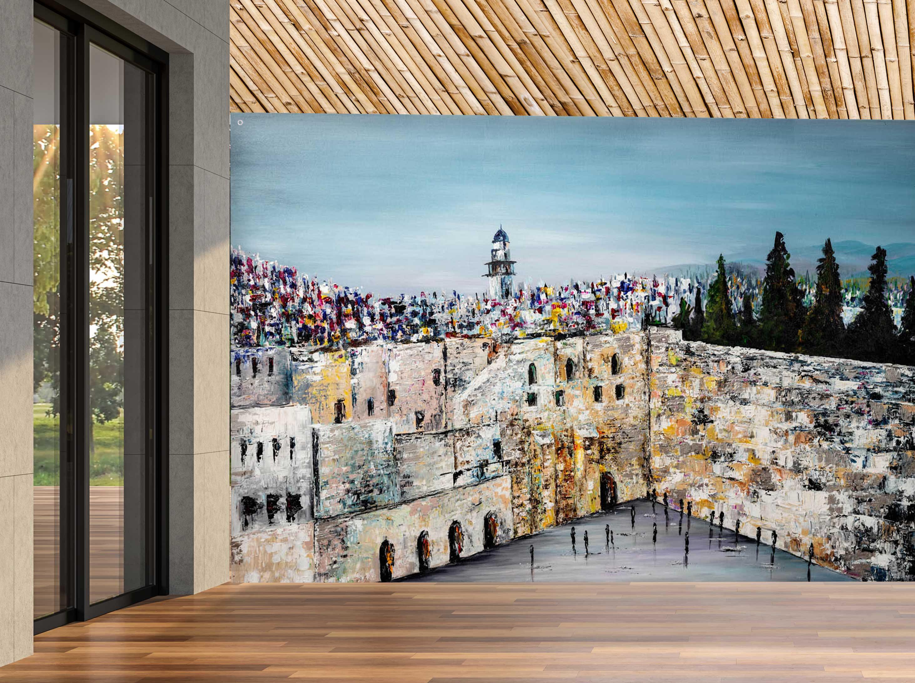 V325 -  Kotel Plaza Sukkah Mural - Acrylic Creations - Nechama Fine Art x Sukkah Mural