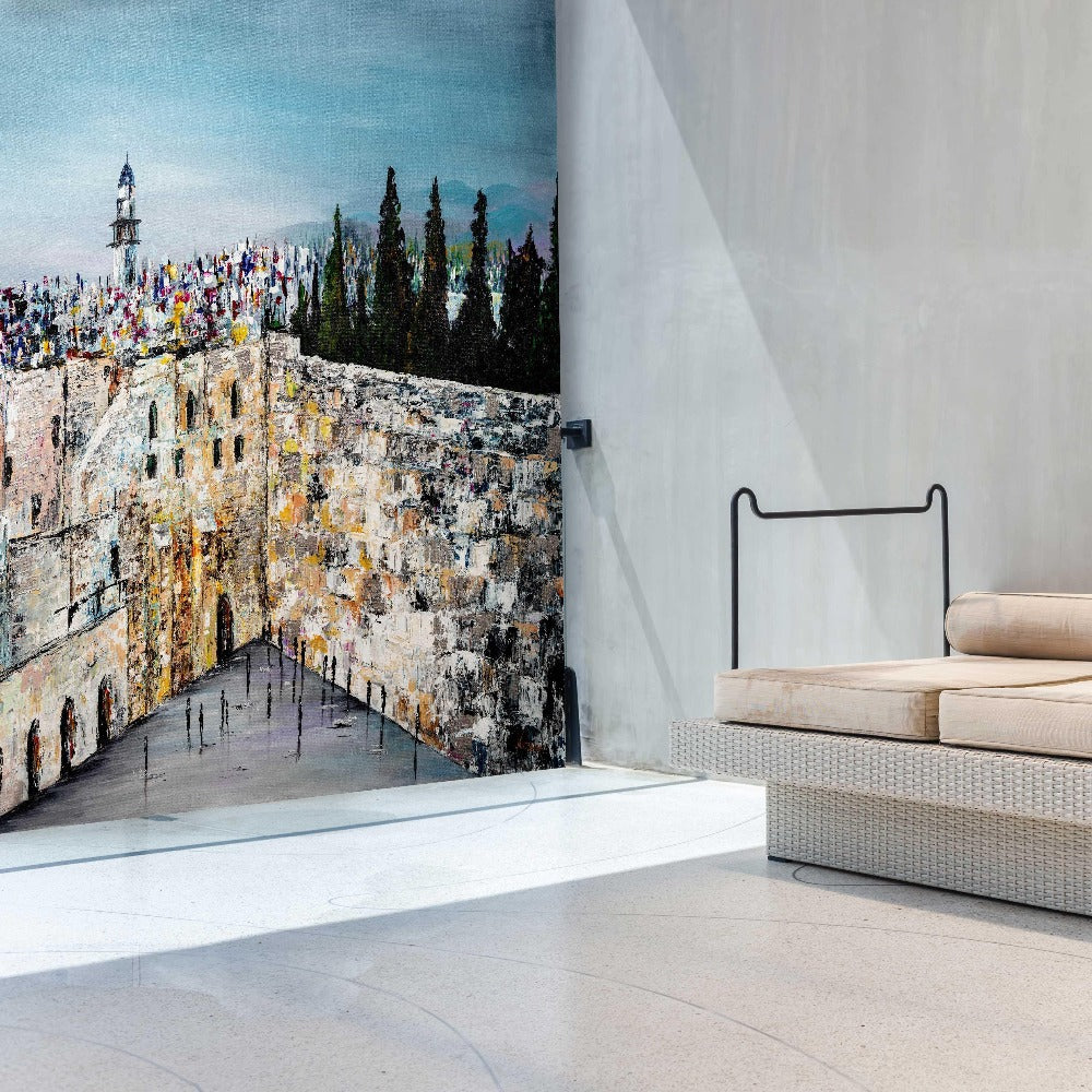 V325 -  Kotel Plaza Sukkah Mural - Acrylic Creations - Nechama Fine Art x Sukkah Mural